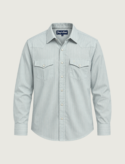 Tony Lama Green Stripe Pearl Snap Western Shirt