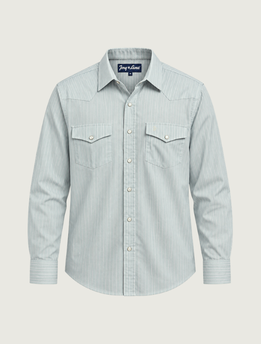 Tony Lama Green Stripe Pearl Snap Western Shirt