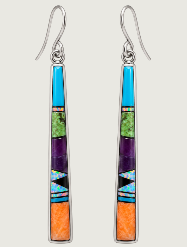 Sterling Silver Multi Inlay Earrings