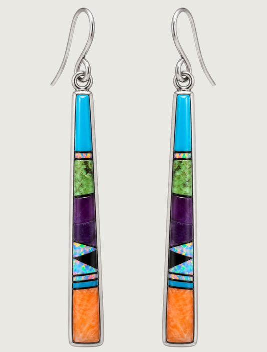 Sterling Silver Multi Inlay Earrings