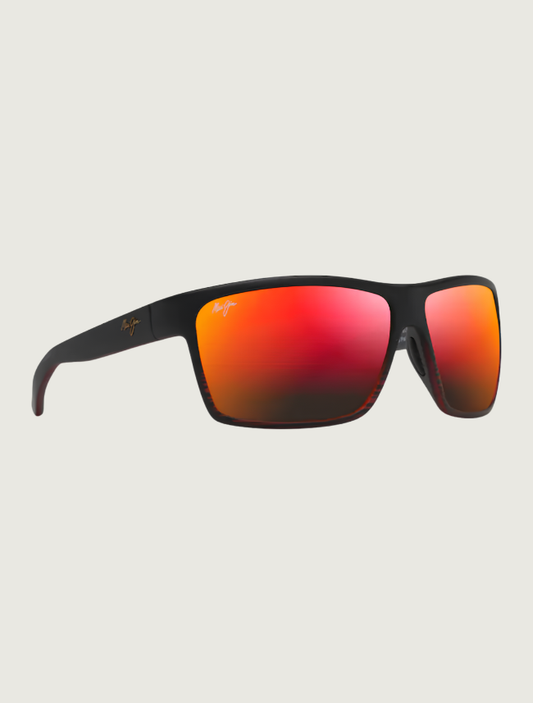 Maui Jim Alenuihaha wrap sunglasses in Burgundy Stripe / Hawaii Lava — quarter view