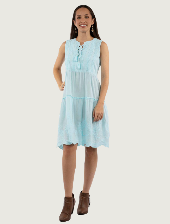 Scully Cantina dress on model — full body front view with ankle boots