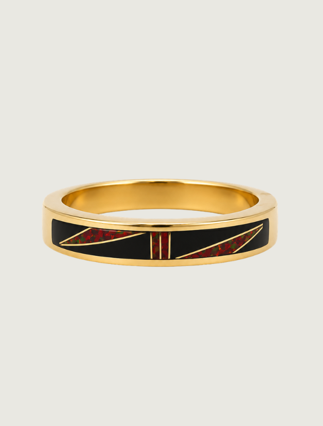 14K Yellow Gold Black Jade & Fire Opal Ring
