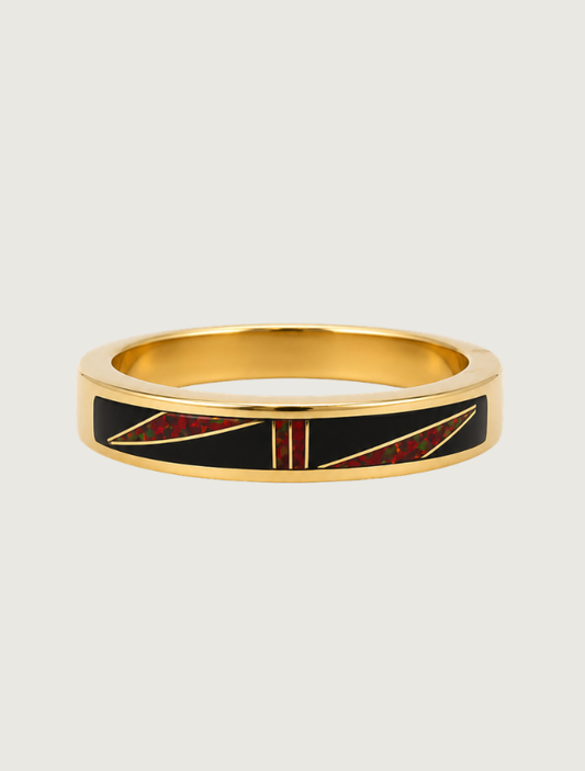 14K Yellow Gold Black Jade & Fire Opal Ring