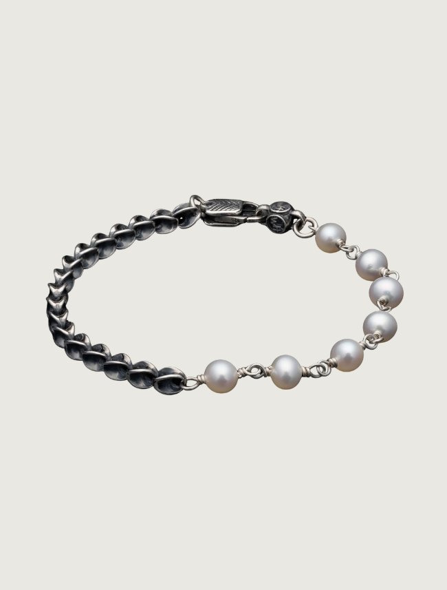 William Henry 'Frost' Sterling Silver Bracelet with 6.5mm Freshwater Pearl Beads