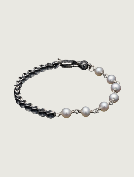 William Henry 'Frost' Sterling Silver Bracelet with 6.5mm Freshwater Pearl Beads