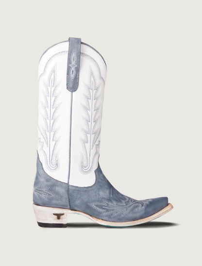 Lane Boots Lexington Cowgirl Boots in Washed Denim and Matte White