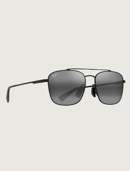Maui Jim Pīwai Asian Fit sunglasses in Matte Black with Grey / Neutral Grey — quarter view