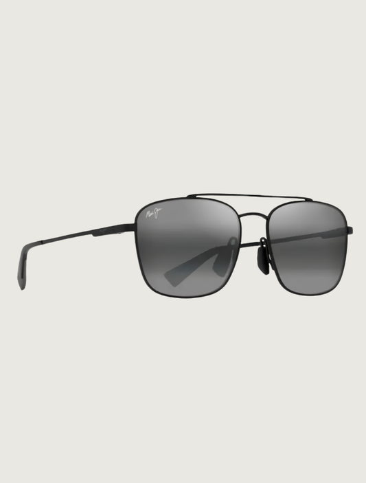 Maui Jim Pīwai Asian Fit sunglasses in Matte Black with Grey / Neutral Grey — quarter view