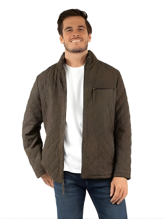 Mavericks Men's Quilted Leather Jacket in Olive