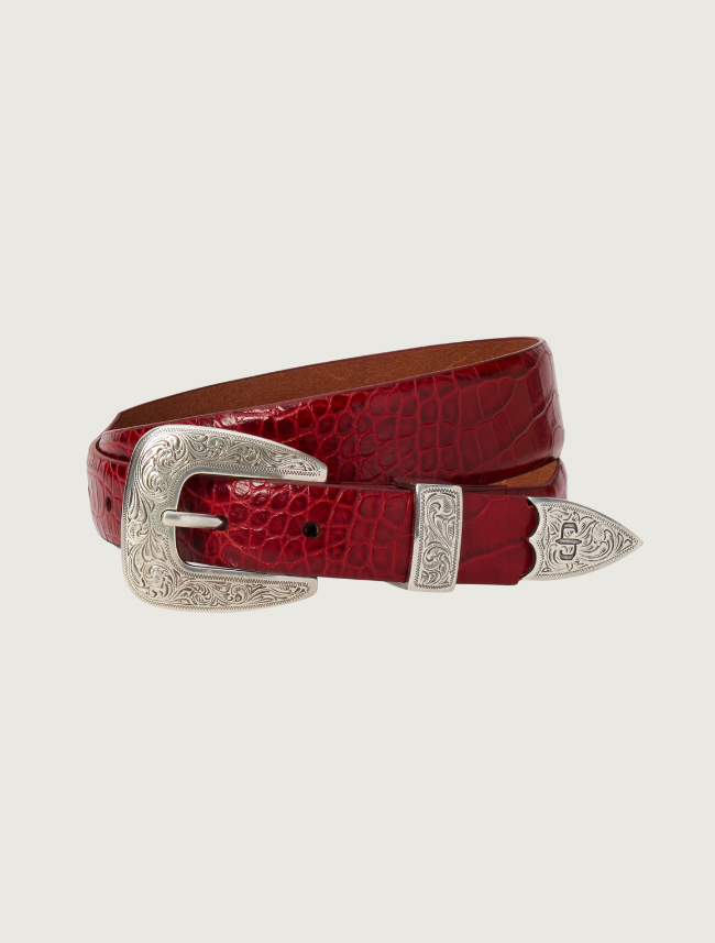 Stetson Women's Red Croco Print Tapered Belt