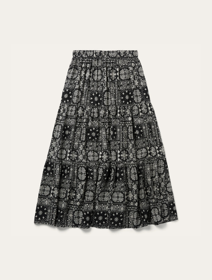 Stetson Women's Black Bandana Print 3-Tiered Skirt