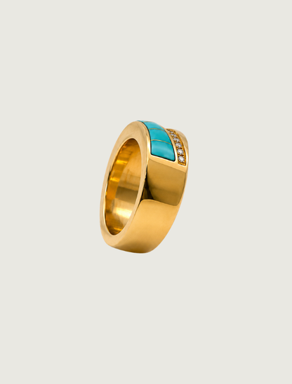 14K Yellow Gold Turquoise & Diamond Ring