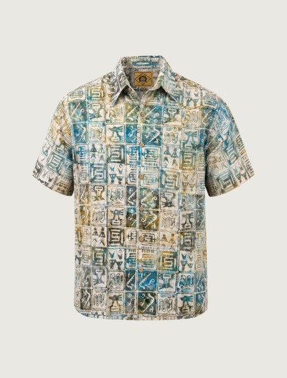 Scully Men's Batik Short Sleeve Shirt in Tan & Sage