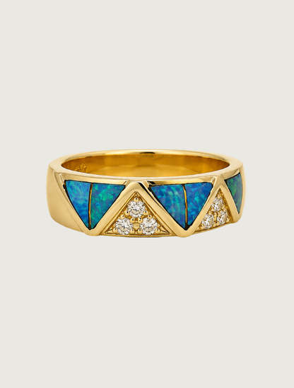 14K Yellow Gold Opal Inlay & Diamond Ring