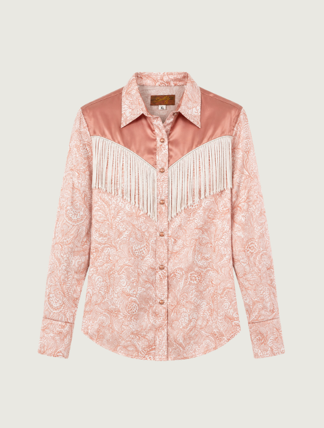 Scully Women's Peach Paisley Fringe Yoke Snap Front Shirt