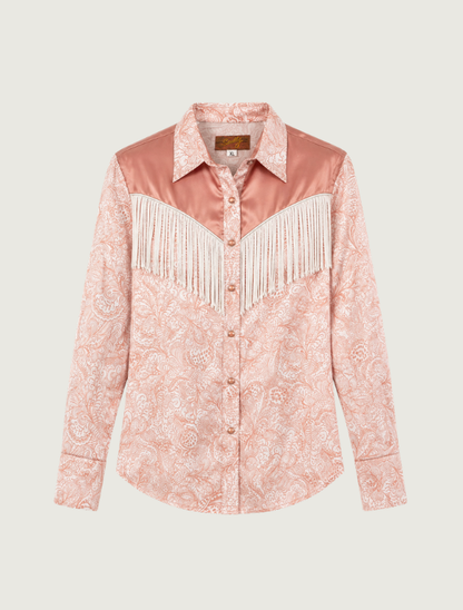 Scully Women's Peach Paisley Fringe Yoke Snap Front Shirt