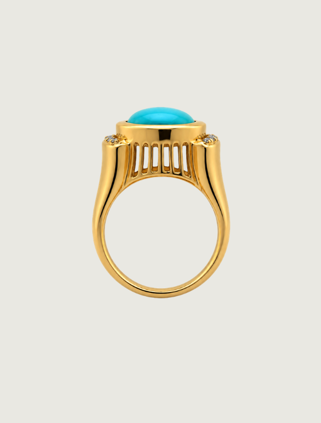 14K Yellow Gold Sleeping Beauty Turquoise & Diamond Ring