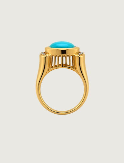 14K Yellow Gold Sleeping Beauty Turquoise & Diamond Ring