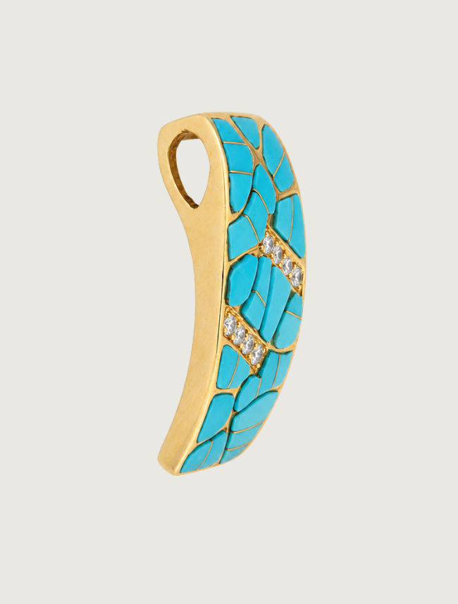 14K Yellow Gold Turquoise & Diamond Pendant