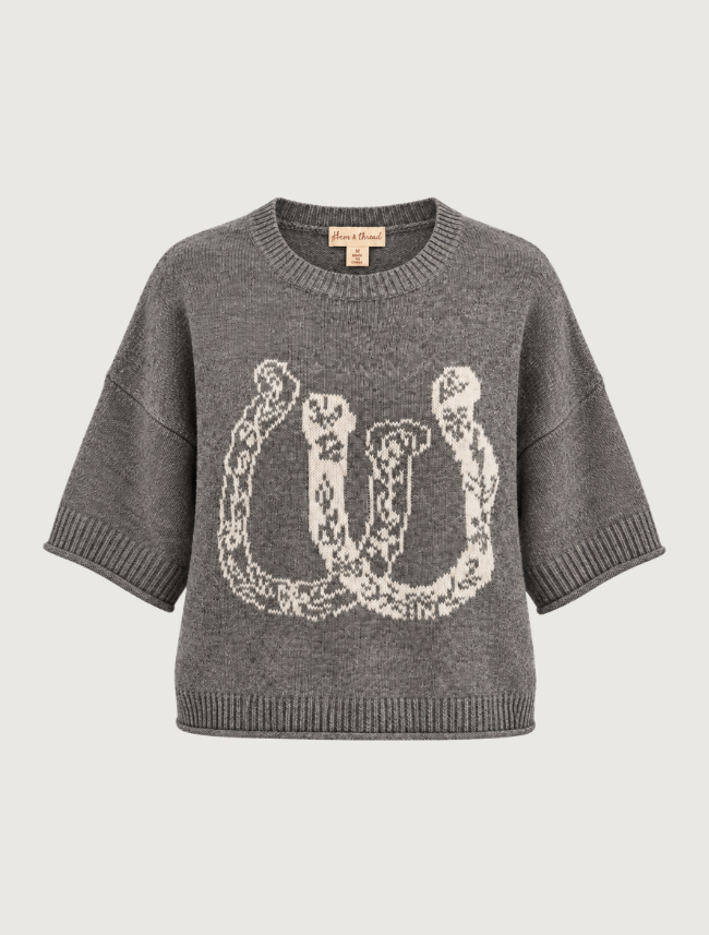 Hem & Thread Grey Horseshoe Jacquard Sweater