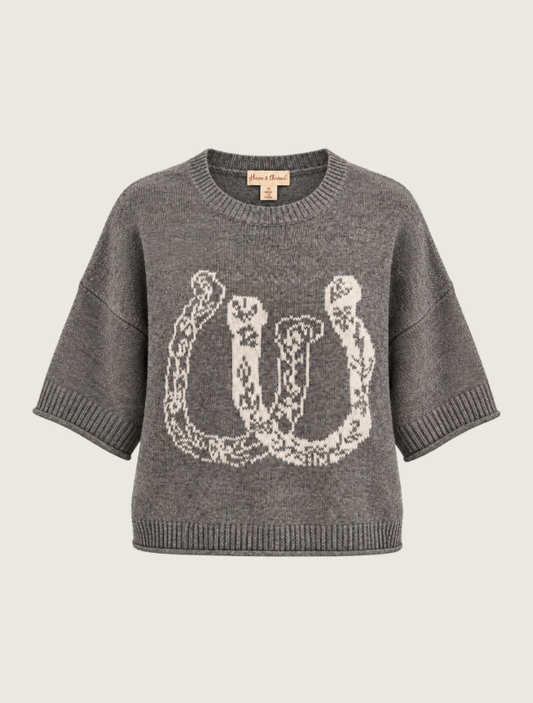 Hem & Thread Grey Horseshoe Jacquard Sweater