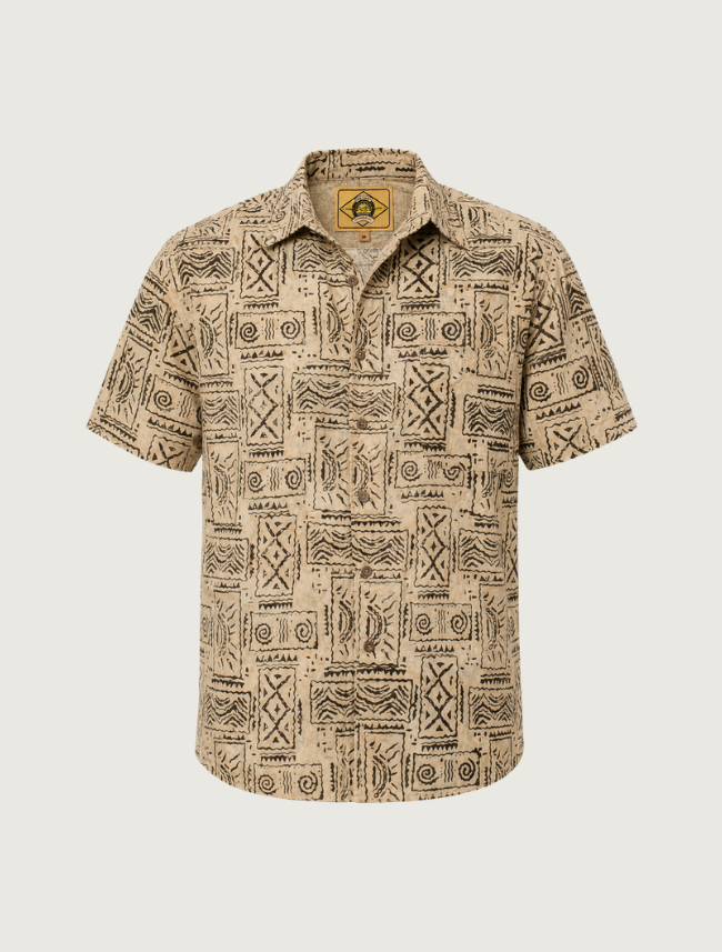 Scully Men's Batik Short Sleeve Shirt in Sand