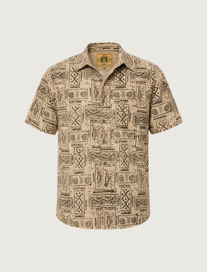 Scully Men's Batik Short Sleeve Shirt in Sand