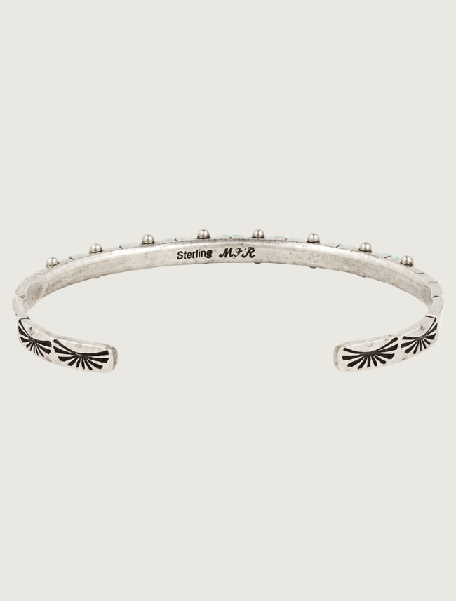 Interior view of M.F.R. sterling silver cuff showing hallmark stamp