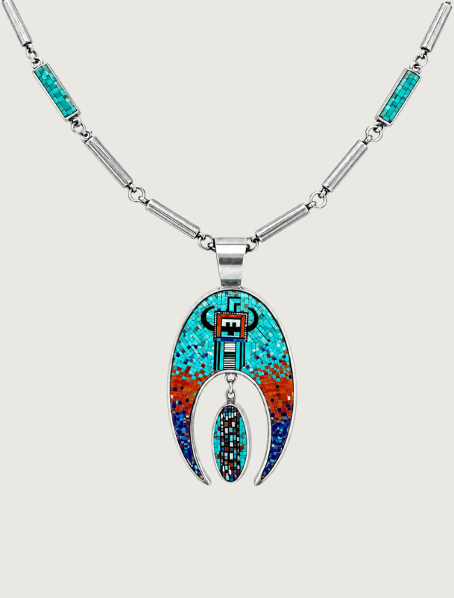 Carl & Irene Clark Sterling Silver Turquoise/Lapis/Coral Necklace
