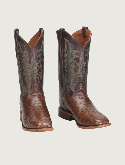 Justin Men's 12" Rancher Full Quill Ostrich Cowboy Boots in Kango Tobac