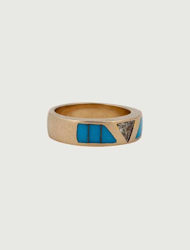 14K White Gold Turquoise & Diamond Ring