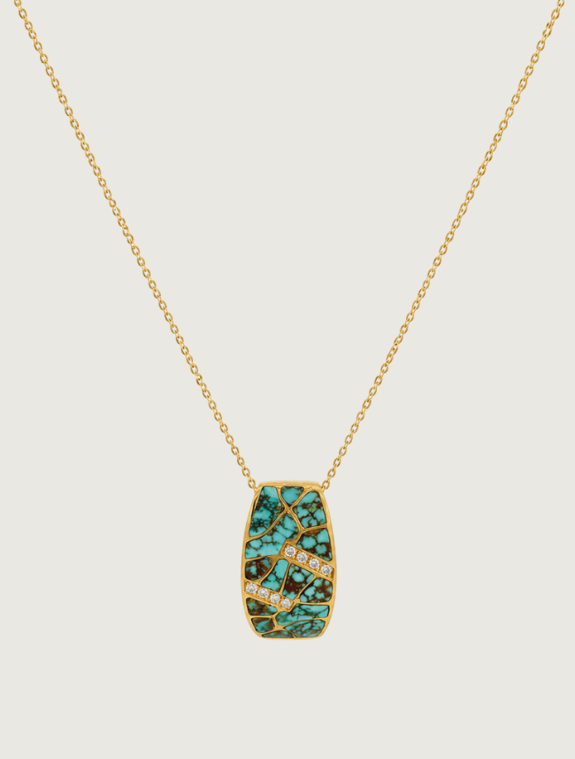 14K Yellow Gold Turquoise & Diamond Pendant