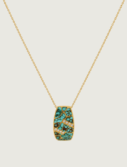 14K Yellow Gold Turquoise & Diamond Pendant