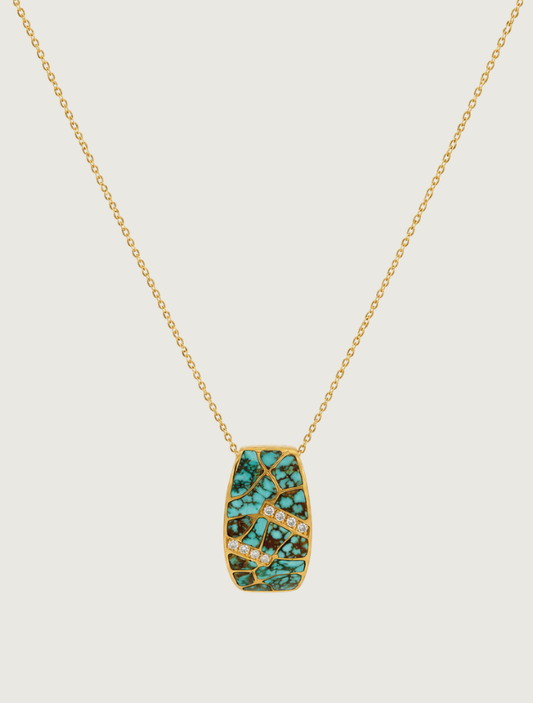 14K Yellow Gold Turquoise & Diamond Pendant