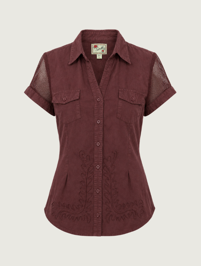 Scully Women's Embroidered Cap Sleeve Button Front Shirt