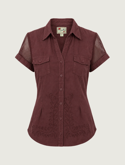 Scully Women's Embroidered Cap Sleeve Button Front Shirt
