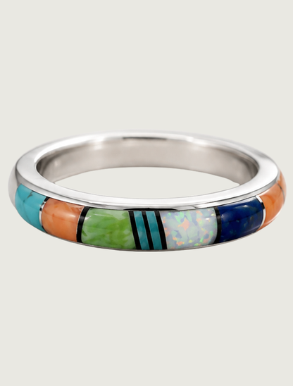 Sterling Silver Multi Inlay Ring