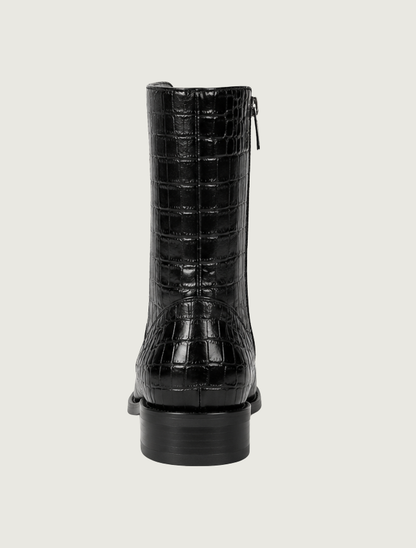 Cuadra Caiman Round Toe Zipper Cowboy Dress Boots in Black