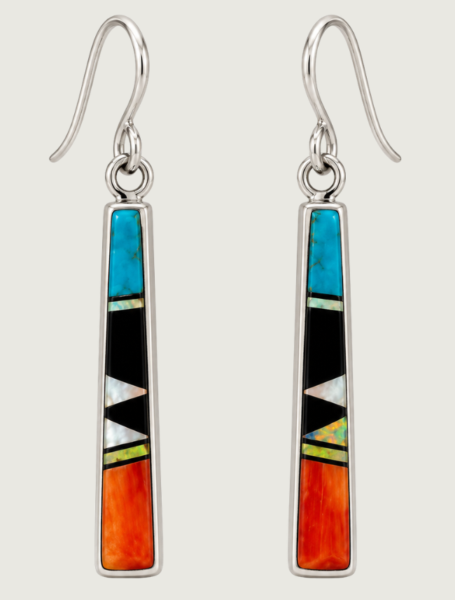Sterling Silver Multi Inlay Earrings