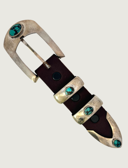 Chacon Sterling Silver Turquoise Ranger Belt Buckle Set