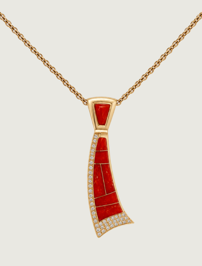 14K Yellow Gold Red Coral & Diamond Pendant