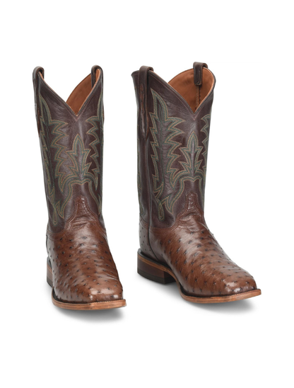 Justin Men's 12" Rancher Full Quill Ostrich Cowboy Boots in Kango Tobac