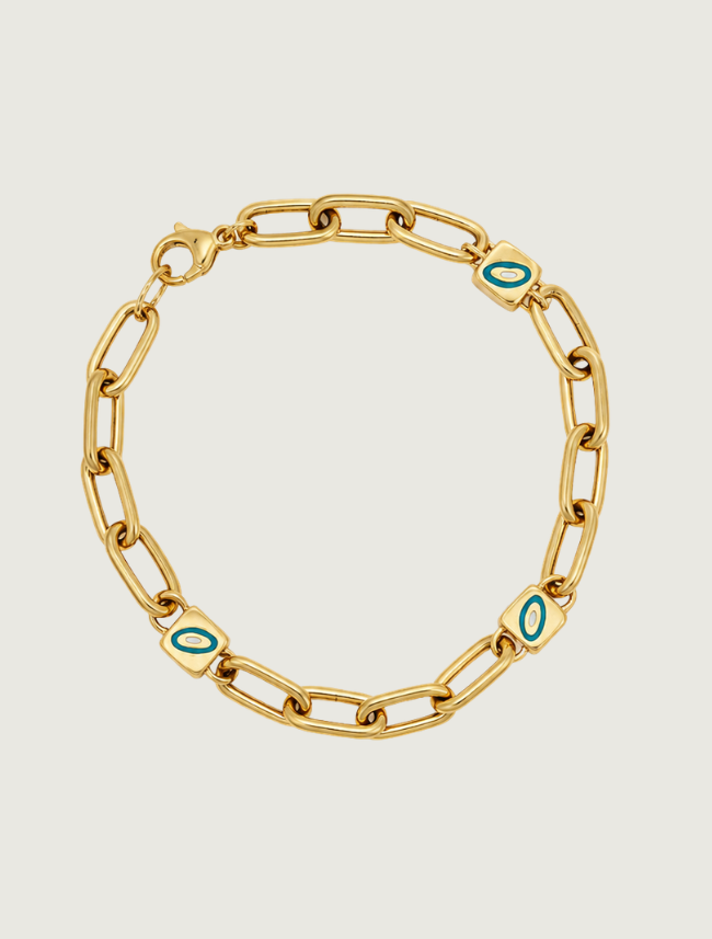 18K Yellow Gold Blue Enamel Bracelet