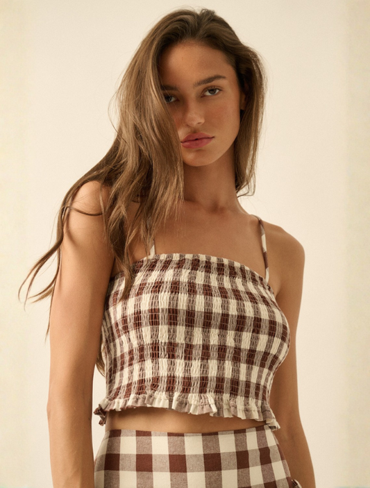 Promesa Gingham Smocked Cropped Ruffle Cami
