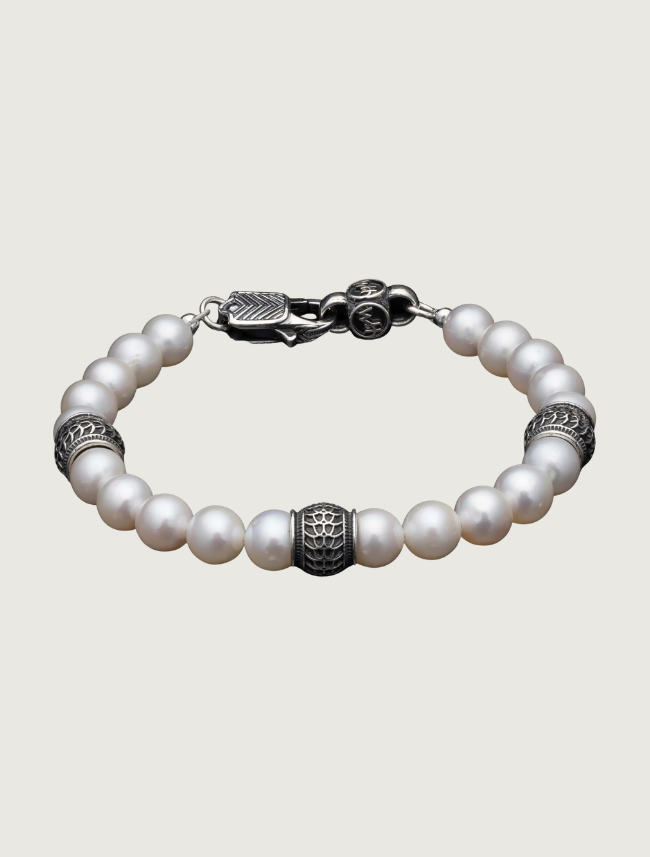 William Henry 'Full Moon' Beaded Bracelet with Sterling Silver and White Pearl
