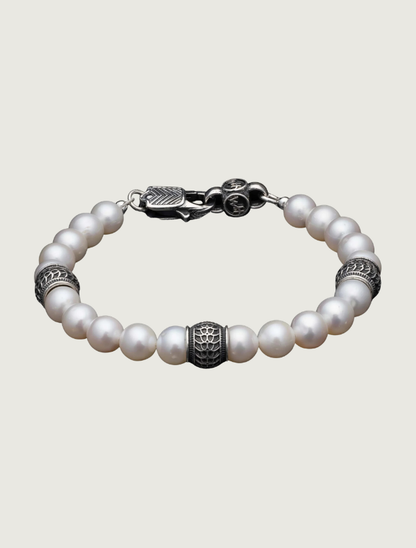 William Henry 'Full Moon' Beaded Bracelet with Sterling Silver and White Pearl