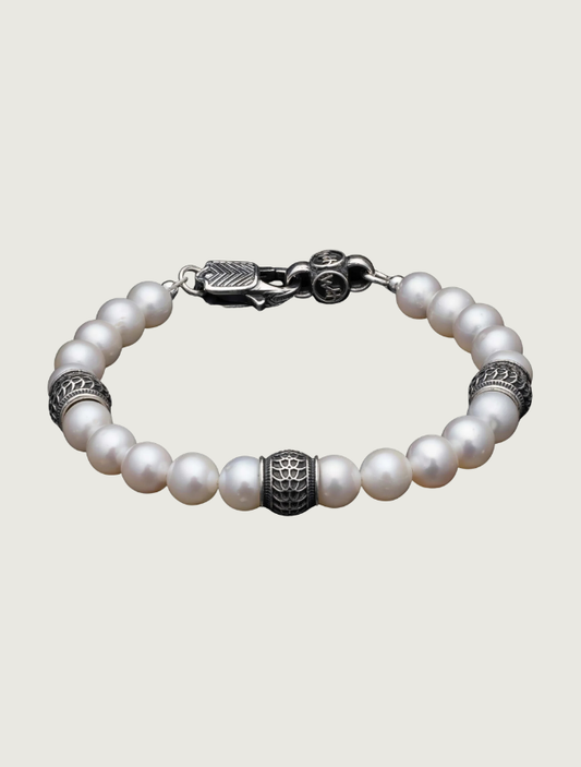 William Henry 'Full Moon' Beaded Bracelet with Sterling Silver and White Pearl