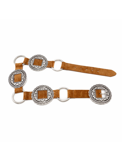 Streets Ahead Tan Belt with Vintage Silver Plated Conchos