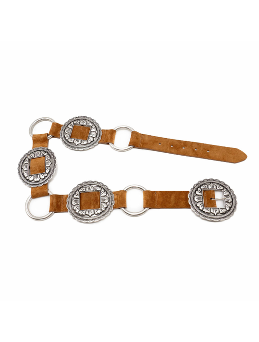 Streets Ahead Tan Belt with Vintage Silver Plated Conchos